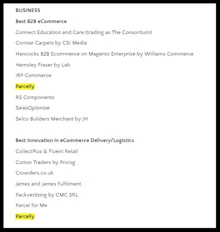 eCommerce Awards list of shortlisted